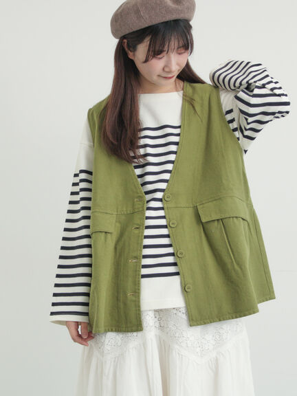 Vネックオーバーベスト（カーキ/ブルー/キナリ）｜Samansa Mos2（サマンサ モスモス）通販