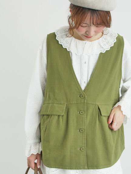 Vネックオーバーベスト（カーキ/ブルー/キナリ）｜Samansa Mos2（サマンサ モスモス）通販