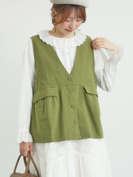 Vネックオーバーベスト（カーキ/ブルー/キナリ）｜Samansa Mos2（サマンサ モスモス）通販