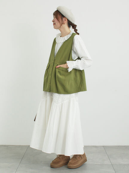 Vネックオーバーベスト（カーキ/ブルー/キナリ）｜Samansa Mos2（サマンサ モスモス）通販