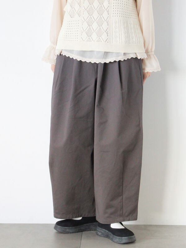 M/Lサイズ】タックワイドパンツ（チャコールグレー/ベージュ/カーキ