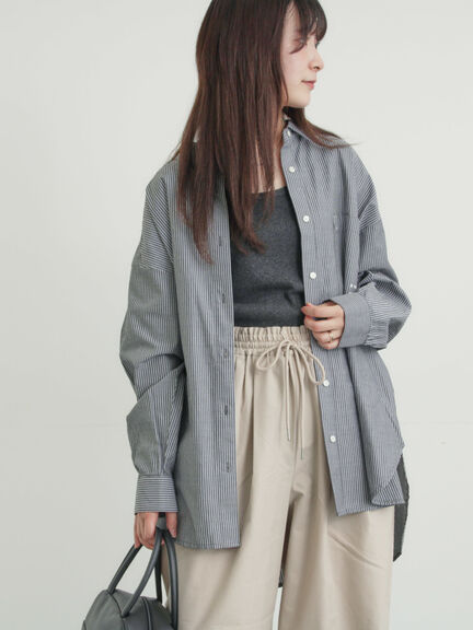 ワンポイント刺繍オーバーシャツ（オフホワイト/ブルー/ストライプ）｜Samansa Mos2（サマンサ モスモス）通販