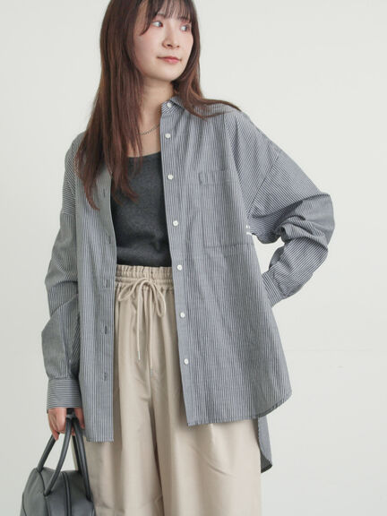 ワンポイント刺繍オーバーシャツ（オフホワイト/ブルー/ストライプ）｜Samansa Mos2（サマンサ モスモス）通販