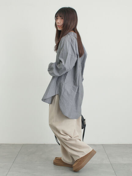 ワンポイント刺繍オーバーシャツ（オフホワイト/ブルー/ストライプ）｜Samansa Mos2（サマンサ モスモス）通販
