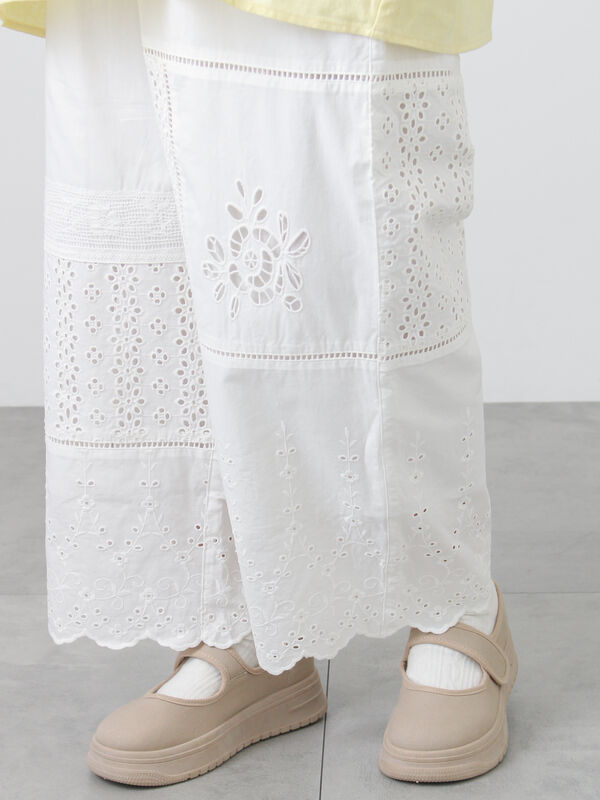 レースパッチワークパンツ（オフホワイト/ブラック/キナリ/ボトムス