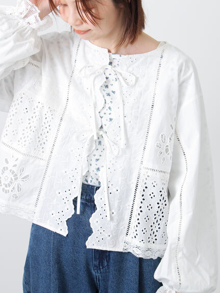 レースパッチワークブラウス（オフホワイト/ブラック/キナリ）｜Samansa Mos2（サマンサ モスモス）通販