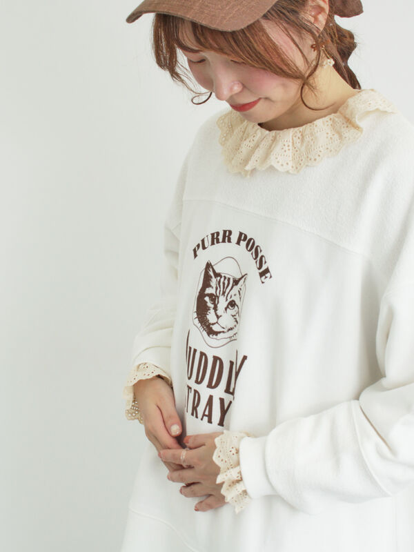 切替ミニ裏毛プリントスウェット（オフホワイト/グレー