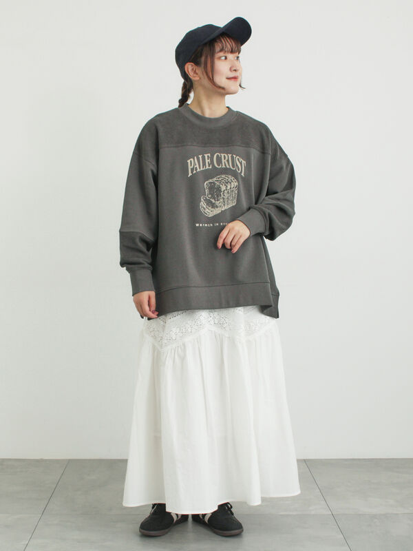 切替ミニ裏毛プリントスウェット（オフホワイト/グレー