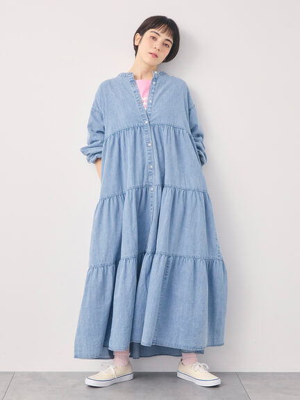 【オーガニックコットン】デニムティアードワンピース（サックスブルー/ネイビー）｜Samansa Mos2（サマンサ モスモス）通販