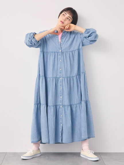 【オーガニックコットン】デニムティアードワンピース（サックスブルー/ネイビー）｜Samansa Mos2（サマンサ モスモス）通販