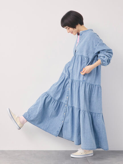 【オーガニックコットン】デニムティアードワンピース（サックスブルー/ネイビー）｜Samansa Mos2（サマンサ モスモス）通販
