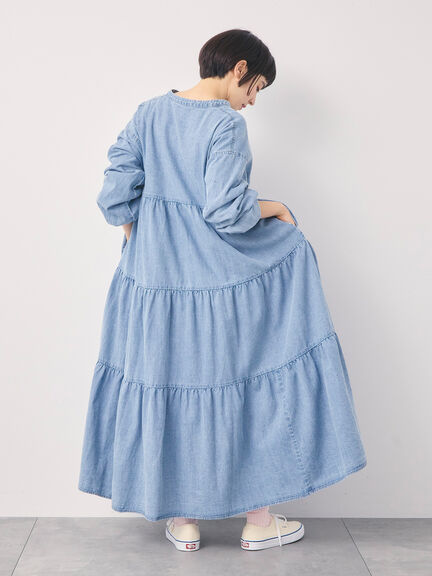 【オーガニックコットン】デニムティアードワンピース（サックスブルー/ネイビー）｜Samansa Mos2（サマンサ モスモス）通販