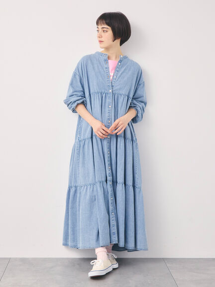【オーガニックコットン】デニムティアードワンピース（サックスブルー/ネイビー）｜Samansa Mos2（サマンサ モスモス）通販