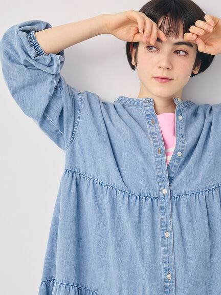 【オーガニックコットン】デニムティアードワンピース（サックスブルー/ネイビー）｜Samansa Mos2（サマンサ モスモス）通販