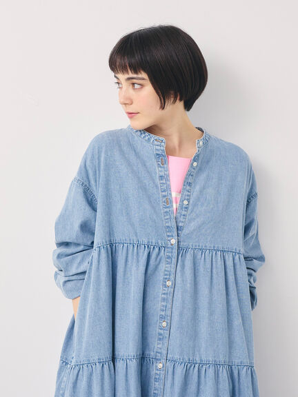 【オーガニックコットン】デニムティアードワンピース（サックスブルー/ネイビー）｜Samansa Mos2（サマンサ モスモス）通販