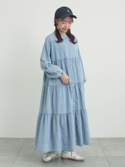 【オーガニックコットン】デニムティアードワンピース（サックスブルー/ネイビー）｜Samansa Mos2（サマンサ モスモス）通販
