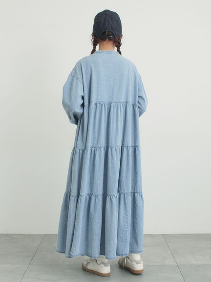 【オーガニックコットン】デニムティアードワンピース（サックスブルー/ネイビー）｜Samansa Mos2（サマンサ モスモス）通販