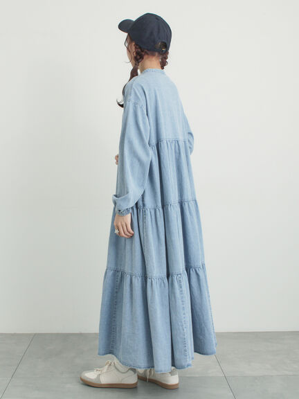 【オーガニックコットン】デニムティアードワンピース（サックスブルー/ネイビー）｜Samansa Mos2（サマンサ モスモス）通販