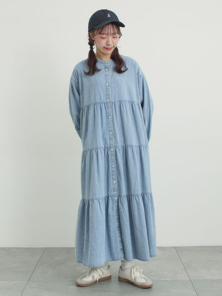 【オーガニックコットン】デニムティアードワンピース（サックスブルー/ネイビー）｜Samansa Mos2（サマンサ モスモス）通販
