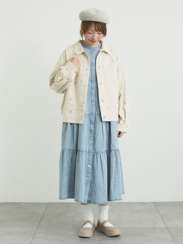 オーガニックコットン】デニムティアードワンピース（サックスブルー