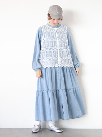 【オーガニックコットン】デニムティアードワンピース（サックスブルー/ネイビー）｜Samansa Mos2（サマンサ モスモス）通販