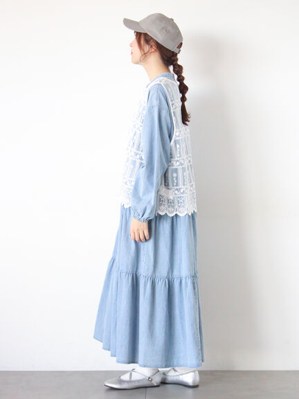 【オーガニックコットン】デニムティアードワンピース（サックスブルー/ネイビー）｜Samansa Mos2（サマンサ モスモス）通販