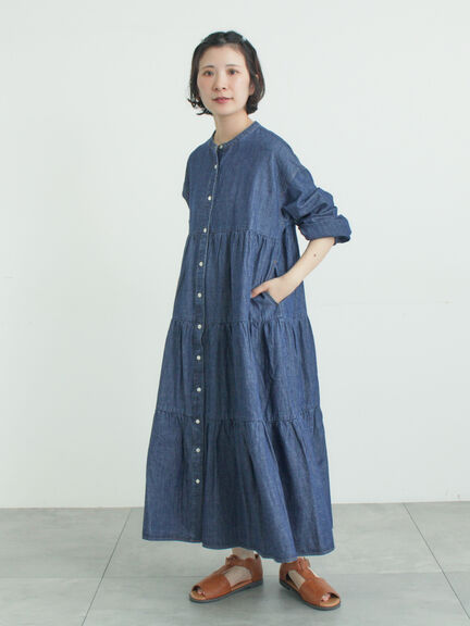 【オーガニックコットン】デニムティアードワンピース（サックスブルー/ネイビー）｜Samansa Mos2（サマンサ モスモス）通販