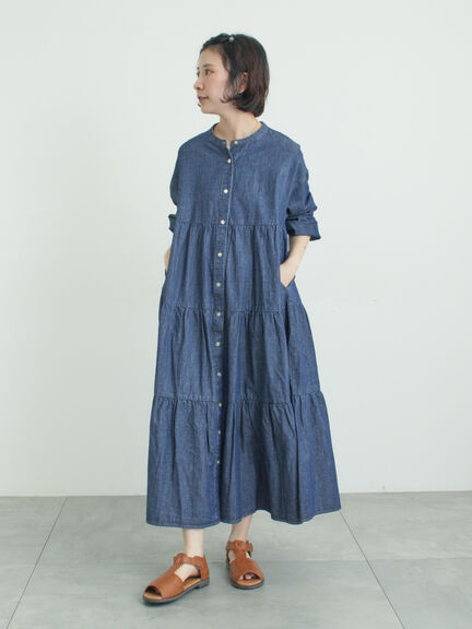 【オーガニックコットン】デニムティアードワンピース（サックスブルー/ネイビー）｜Samansa Mos2（サマンサ モスモス）通販