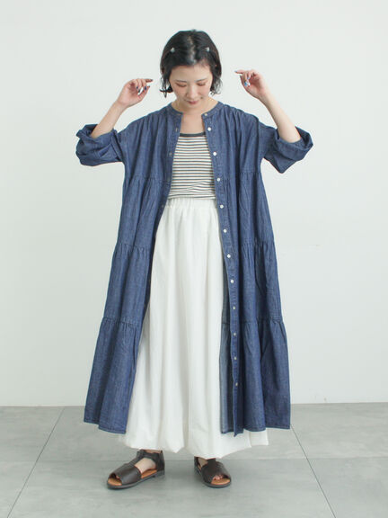 【オーガニックコットン】デニムティアードワンピース（サックスブルー/ネイビー）｜Samansa Mos2（サマンサ モスモス）通販