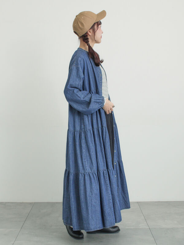 オーガニックコットン】デニムティアードワンピース（ネイビー