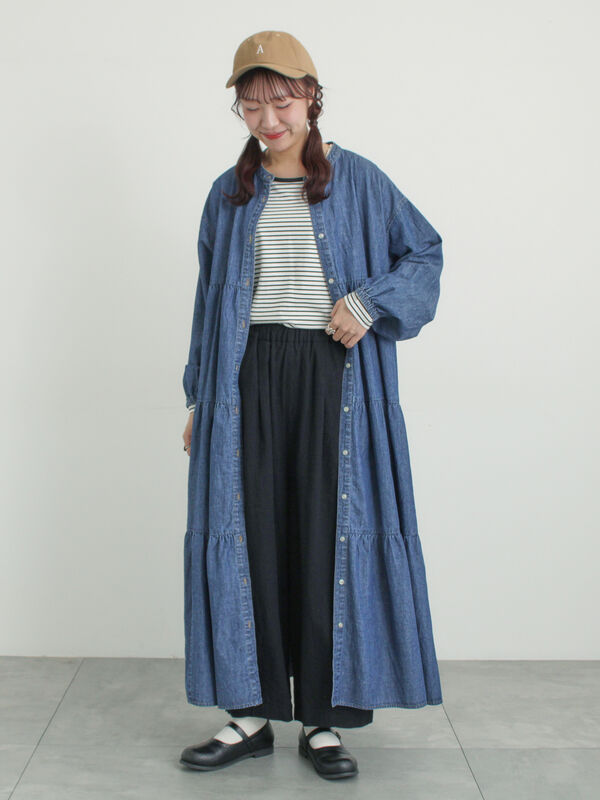 オーガニックコットン】デニムティアードワンピース（サックスブルー