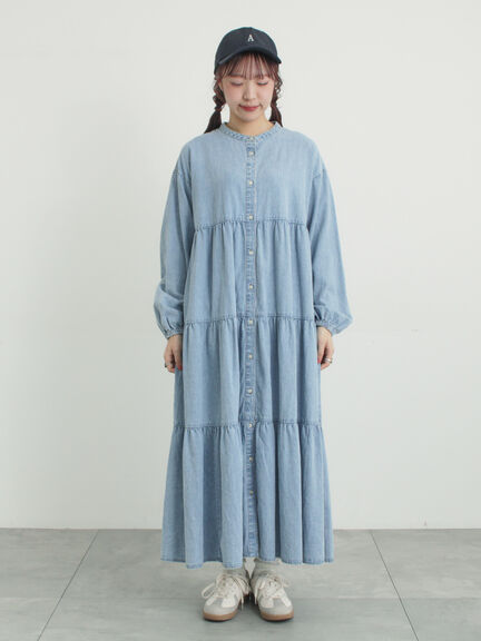 【オーガニックコットン】デニムティアードワンピース（サックスブルー/ネイビー）｜Samansa Mos2（サマンサ モスモス）通販