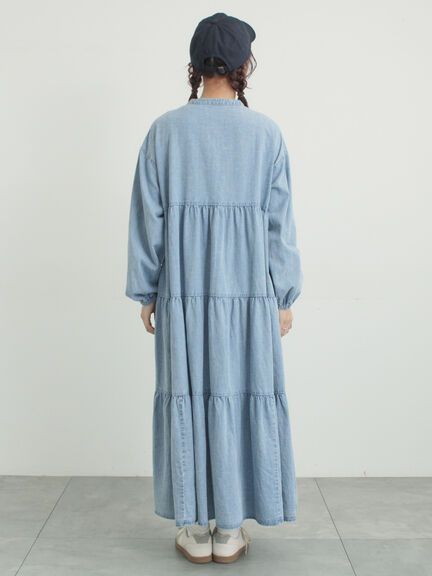 【オーガニックコットン】デニムティアードワンピース（サックスブルー/ネイビー）｜Samansa Mos2（サマンサ モスモス）通販