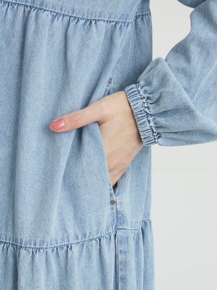 【オーガニックコットン】デニムティアードワンピース（サックスブルー/ネイビー）｜Samansa Mos2（サマンサ モスモス）通販