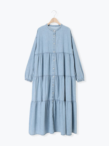 【オーガニックコットン】デニムティアードワンピース（サックスブルー/ネイビー）｜Samansa Mos2（サマンサ モスモス）通販