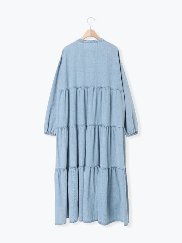 オーガニックコットン】デニムティアードワンピース（サックスブルー