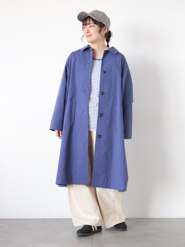 花粉防止加工】ステンカラーコート（グリーン/ネイビー/キナリ