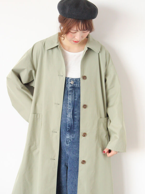 花粉防止加工】ステンカラーコート（グリーン/ネイビー/キナリ