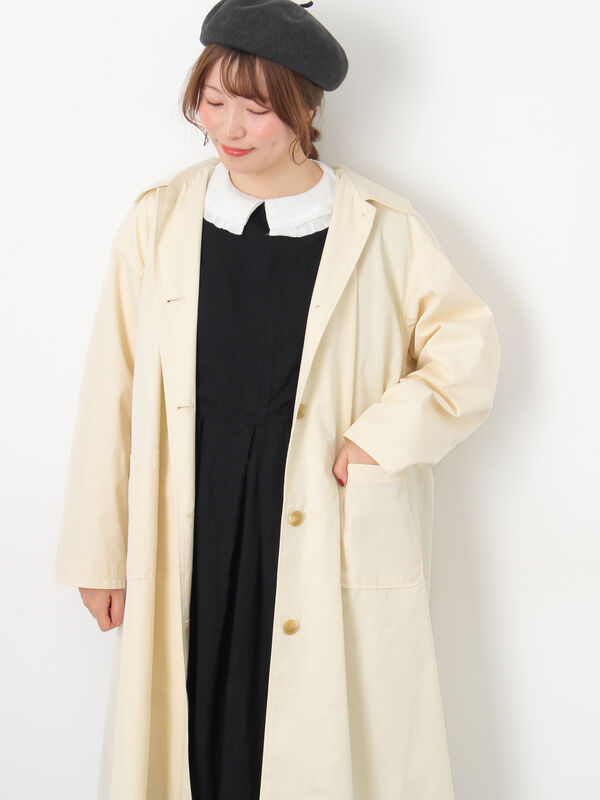 花粉防止加工】ステンカラーコート（グリーン/ネイビー/キナリ