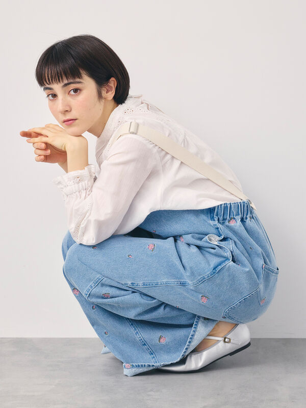 セール】 【オーガニックコットン】デニムサロペット（サックスブルー