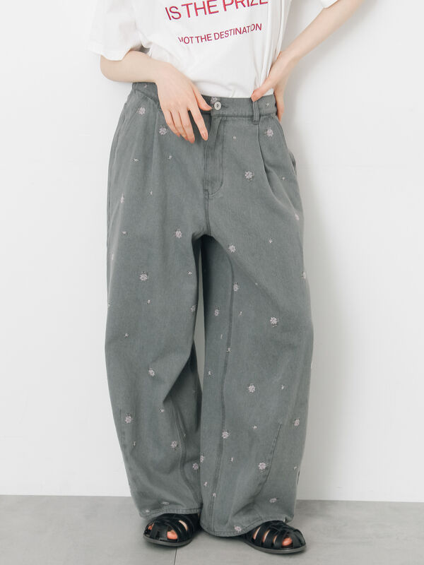 《新色追加》【オーガニックコットン】デニムバレルパンツ（グレー）｜Samansa Mos2（サマンサ モスモス）通販