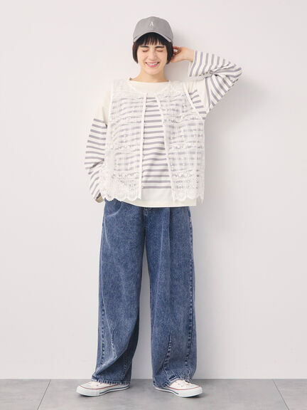 【オーガニックコットン】デニムバレルパンツ（サックスブルー/ブルー/キナリ）｜Samansa Mos2（サマンサ モスモス）通販