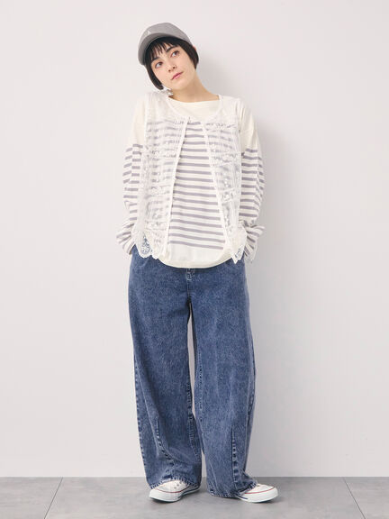 【オーガニックコットン】デニムバレルパンツ（サックスブルー/ブルー/キナリ）｜Samansa Mos2（サマンサ モスモス）通販