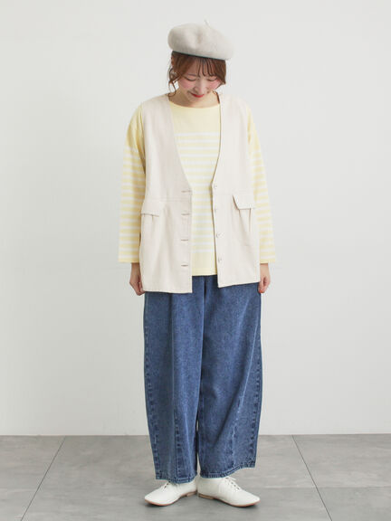 【オーガニックコットン】デニムバレルパンツ（サックスブルー/ブルー/キナリ）｜Samansa Mos2（サマンサ モスモス）通販