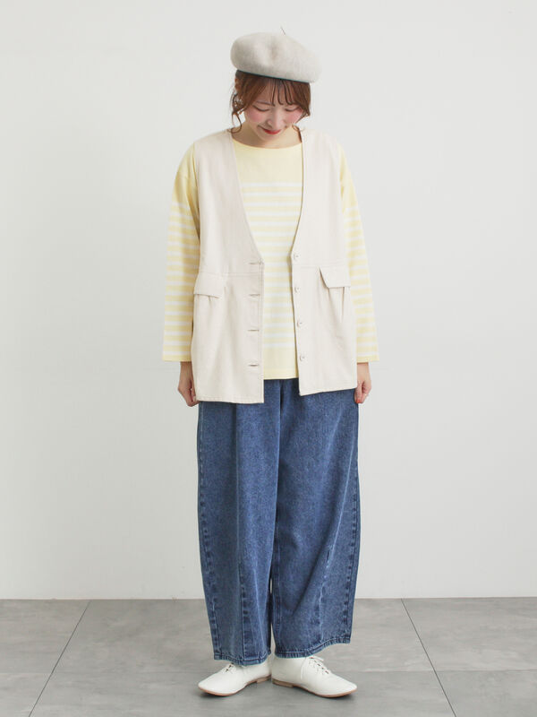 セール】 《新色追加》【オーガニックコットン】デニムバレルパンツ