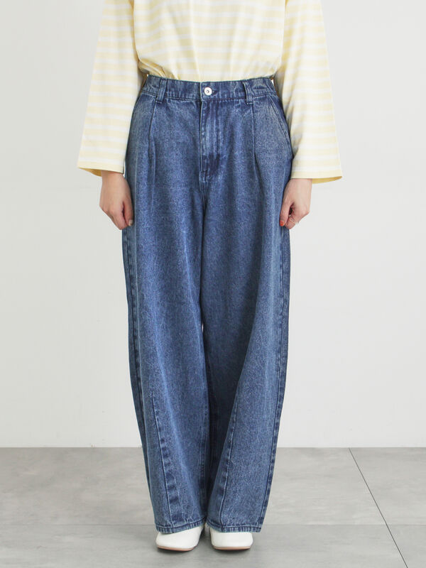 オーガニックコットン】デニムバレルパンツ（サックスブルー/ブルー