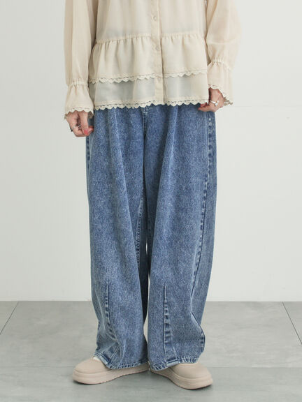 【オーガニックコットン】デニムバレルパンツ（サックスブルー/ブルー/キナリ）｜Samansa Mos2（サマンサ モスモス）通販