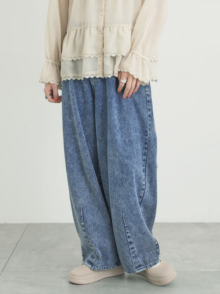 【オーガニックコットン】デニムバレルパンツ（サックスブルー/ブルー/キナリ）｜Samansa Mos2（サマンサ モスモス）通販