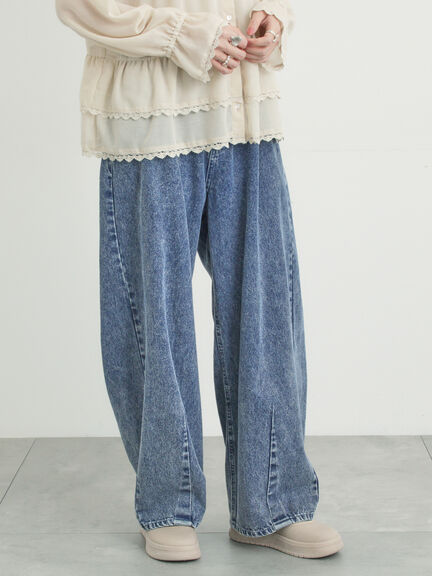 【オーガニックコットン】デニムバレルパンツ（サックスブルー/ブルー/キナリ）｜Samansa Mos2（サマンサ モスモス）通販