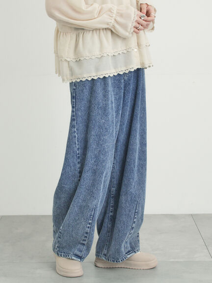 【オーガニックコットン】デニムバレルパンツ（サックスブルー/ブルー/キナリ）｜Samansa Mos2（サマンサ モスモス）通販